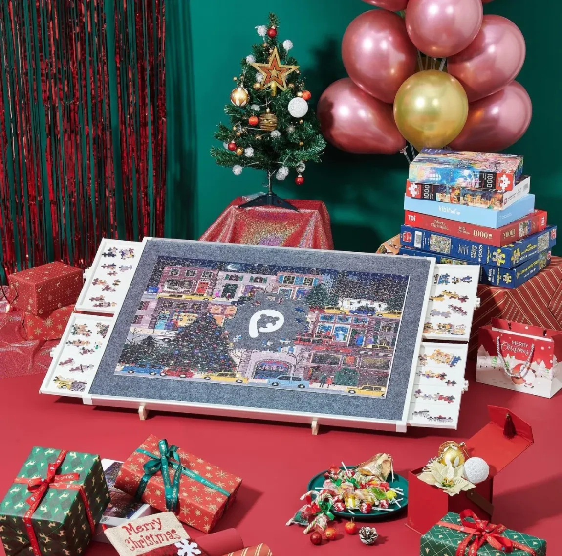 ⏰Last Day Sale $19⏰ Rotating Puzzle Board with Drawers and Cover,Tilt&Lazy Susan - Image 2